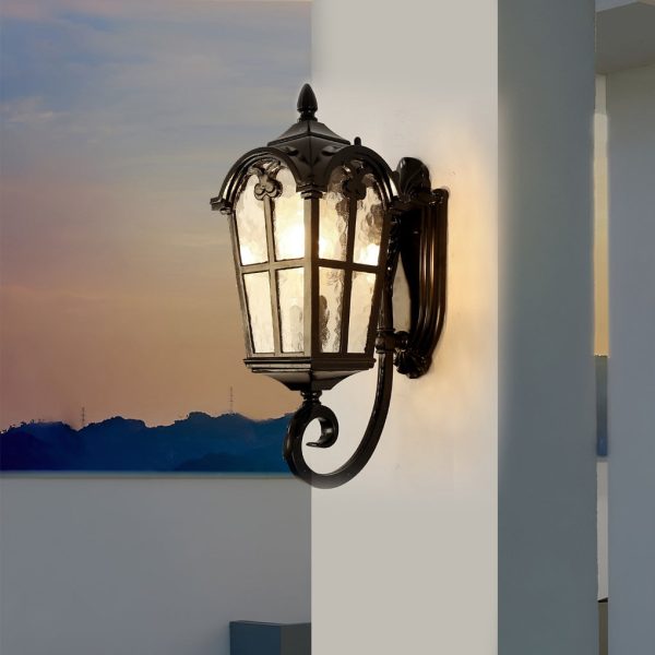 Waterproof Vintage Lantern Shaped Black Retro Outdoor Plug in Wall Lamp - Image 4