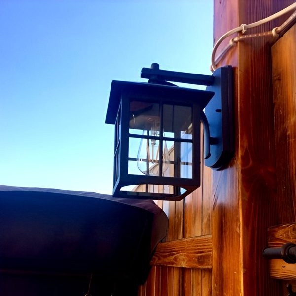 Antique Lantern Shaped Glass Waterproof Black Modern Wall Sconce Lighting - Image 4