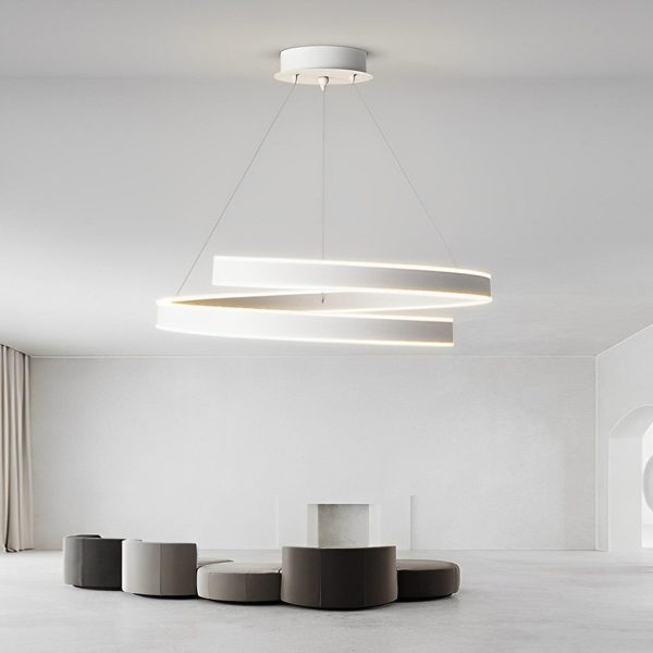Rotating Ring Creative Three Step Dimming LED White Nordic Chandelier - Image 2