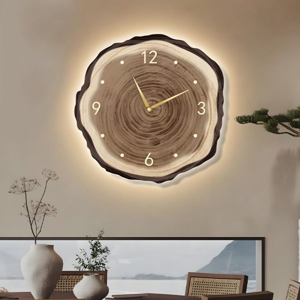 Rustic Round Wood Slice Clock with Remote Control and LED Lights - US Plug - Image 4