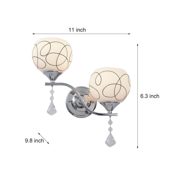 Modern 2-Light Open Sphere Wall Sconce with Crystal Pendants - Image 4