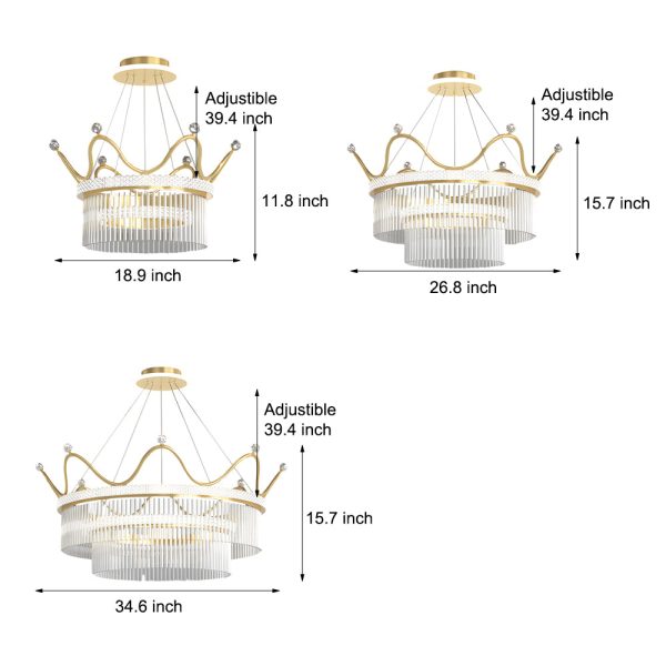 Double Layer Glass Crystal Crowns 3 Step Dimming Luxury Modern Chandelier - Image 4