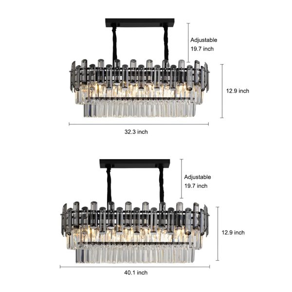 Long Rectangular Three Step Dimming LED Crystal Postmodern Chandelier - Image 6