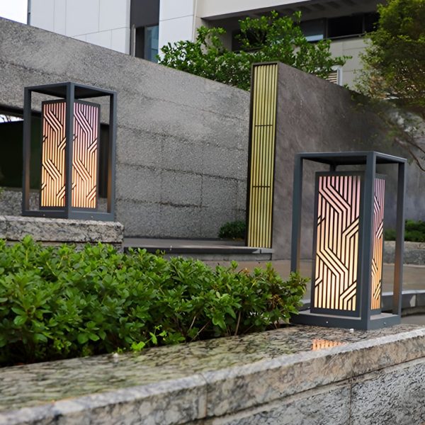 Gray Retro Aesthetic Waterproof LED Outdoor Pathway Cuboid Lantern - Image 2