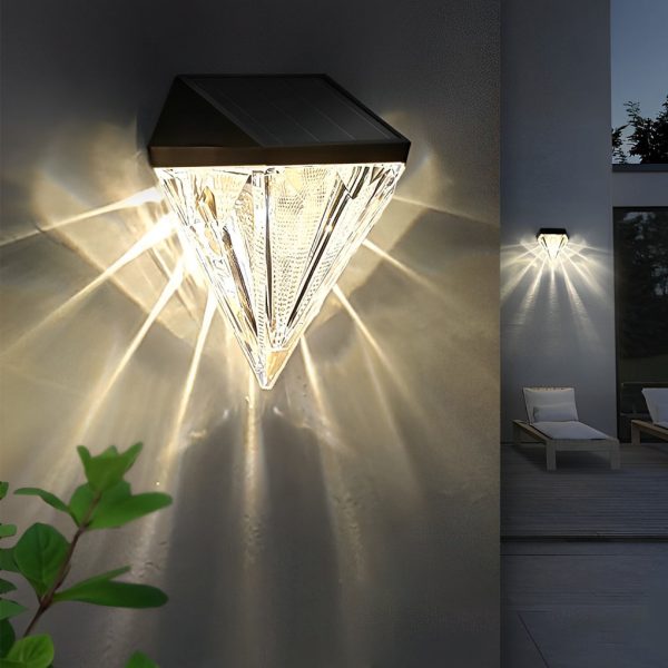 2PCS Geometric LED Waterproof Black Solar Wall Lamp Outdoor Wall Lights Fixture - Image 5