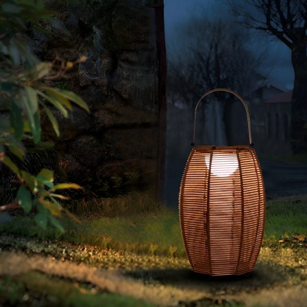 Rattan Lantern Shaped LED Waterproof Portable Modern Outdoor Floor Lamp - Image 3
