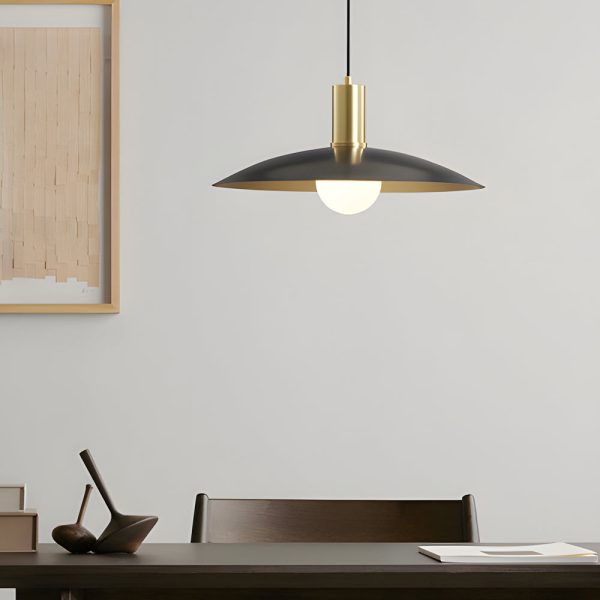 1-Light Mid-Century Brass Flared Pendant Light with White Glass Shade - Image 3