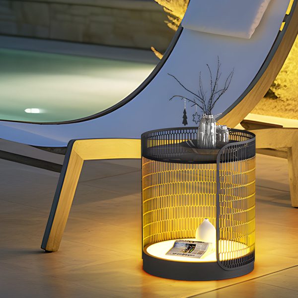 19 inch LED Open Mesh Outdoor Floor Lamp with Table - Image 2