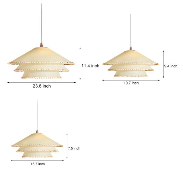 Rustic 3 Tiers Parchment Pendant Light 1-Light Hanging Lamp with Fabric Shade - Image 6