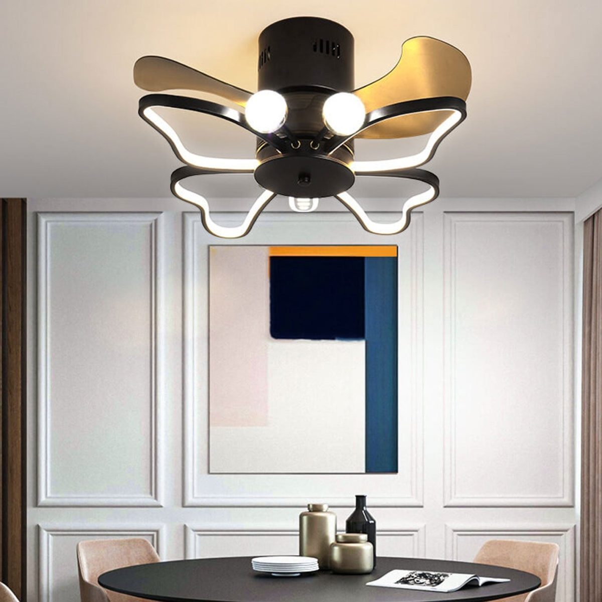 Nordic Creative Butterfly Shape LED Semi-Flush Mount Ceiling Fan Light - Image 17