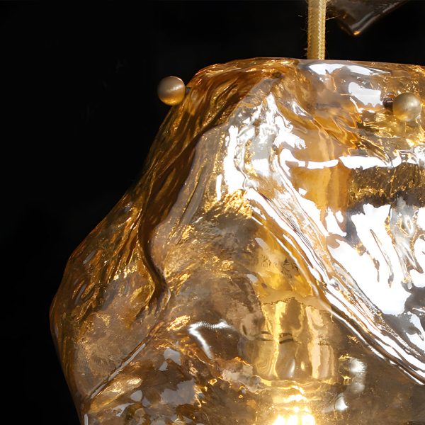 Irregular Lava Texture Glass Shade Copper Simple Post-Modern Chandelier - Image 5