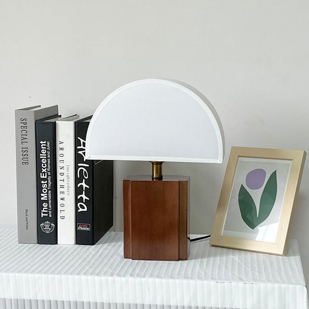 Vintage Semicircle Fabric Wooden Base 1-Light Table Lamp - Image 3