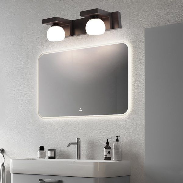 2/3-Light Wood Bathroom Vanity Light with Adjustable Iron Spotlight and Fixed Glass Shades - Image 3