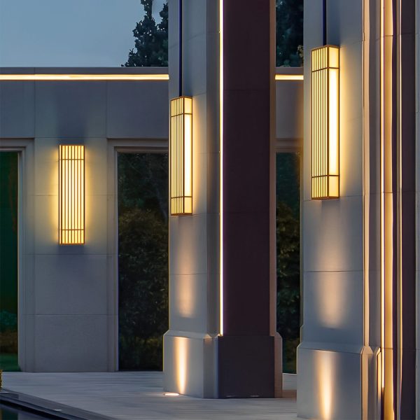 Retro Vertical Stripe Grid LED Waterproof Brown Outdoor Wall Lamp - Image 6