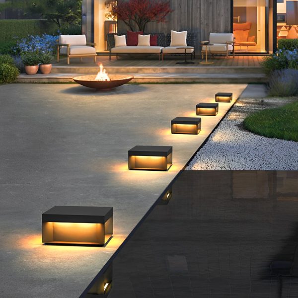Square LED Hardwired/Solar Outdoor Pier Mount Lantern Post Light Black - Image 2