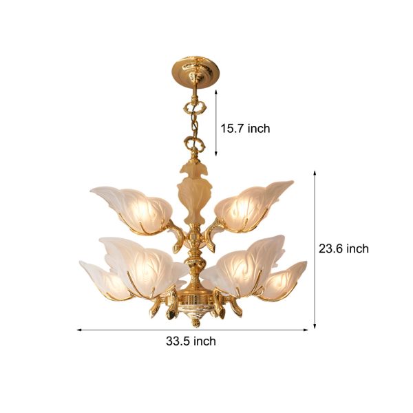 9-Light Italian Chandelier in Brass with Murano Glass Leaves - Image 6