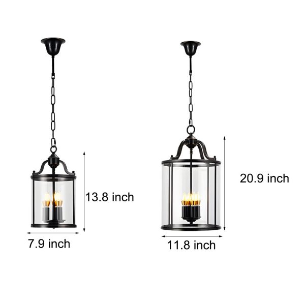3/4-Light Candlelight Vintage Cylinder Glass Lantern Pendant Light - Black - Image 5