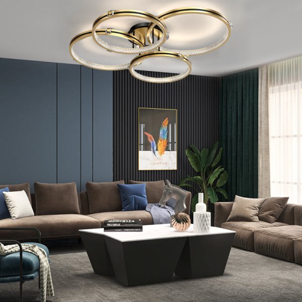 2/3/4 Rings Creative Step Dimming Brushed Gold Modern LED Ceiling Lights - Image 3