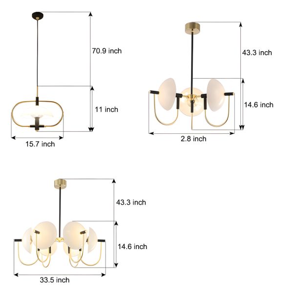 1/3/6 Heads Semicircular Opal Glass Dome Chandelier Aperture Pendant Light Hanging Ceiling Lighting - Image 4