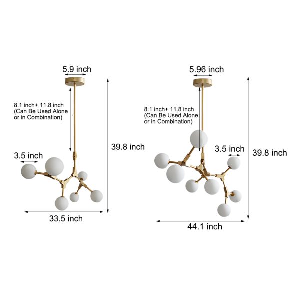 6/8-Light Gold Molecule Chandelier with White Glass Shades - Image 5
