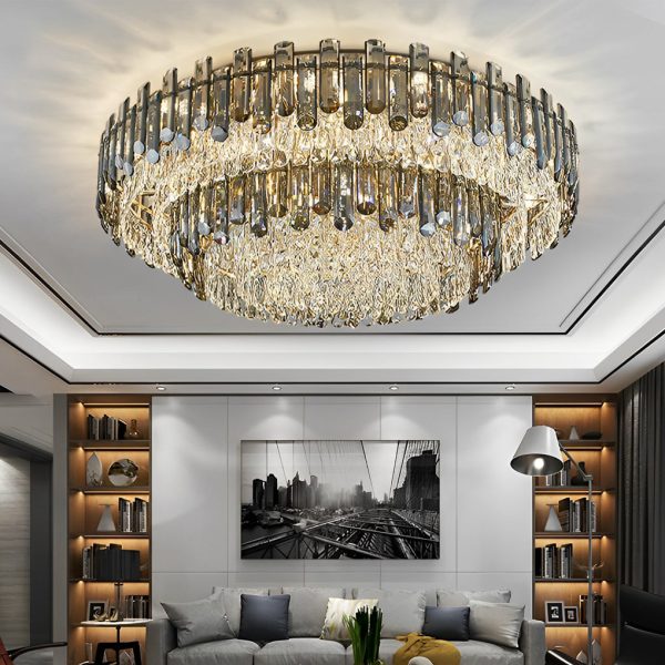 Round Metal Crystal Three Step Dimming Luxury Modern Ceiling Lights - Image 6