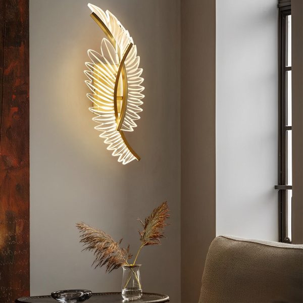 Acrylic Leaves Feathers LED Three Step Dimming Postmodern Wall Lamp - Image 4
