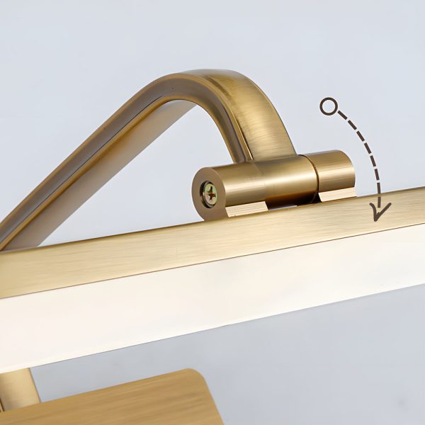 Brass Linear LED Bathroom Vanity Light with Curved Rod Design Elegant Mirror Fixture - Image 6