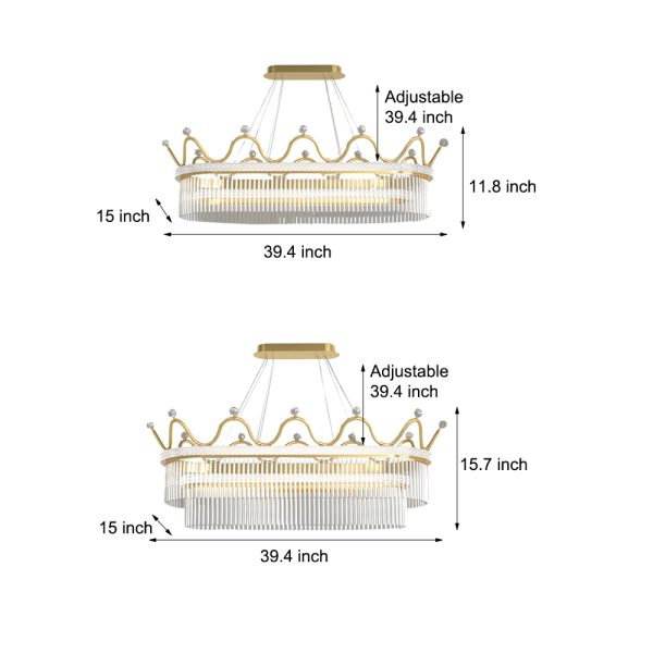 1/2 Layers Long Oval Crystal Crowns Three Step Dimming Modern Chandelier - Image 5