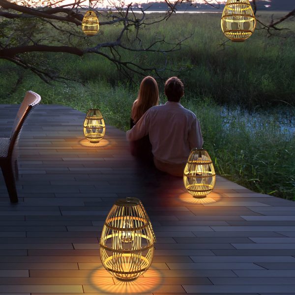 Portable Rattan Wood LED Waterproof Modern Solar Garden Lights Lawn Lamp - Image 5