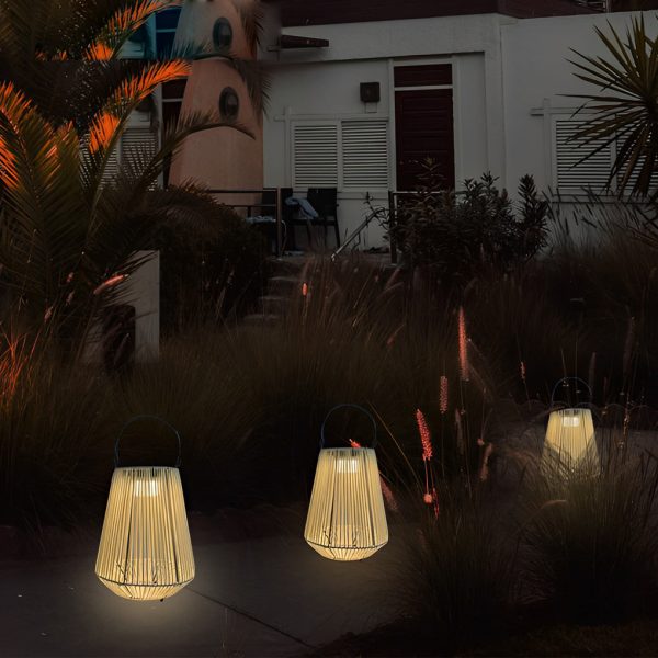 Portable Waterproof Handmade Rattan LED Modern Solar Outdoor Lanterns - Image 6