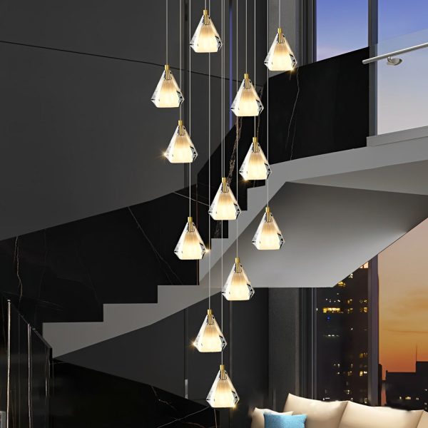 Creative Crystal Shade Three Step Dimming Nordic Staircase Chandelier - Image 3