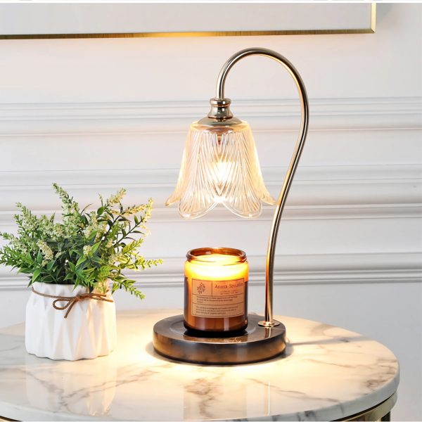 Elegant Floral Glass Desk Lamp with Cup-Holder Base for Reading or Decor - Image 4