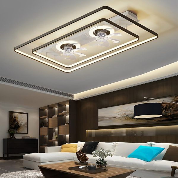 Rectangular LED Two Fans Nordic Bladeless Ceiling Fan - Image 3