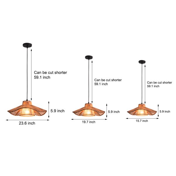 1-Light Double Layer Hemp Rope Weaving Umbrella Pendant Light Kitchen Pendant Ceiling Lighting - Image 6