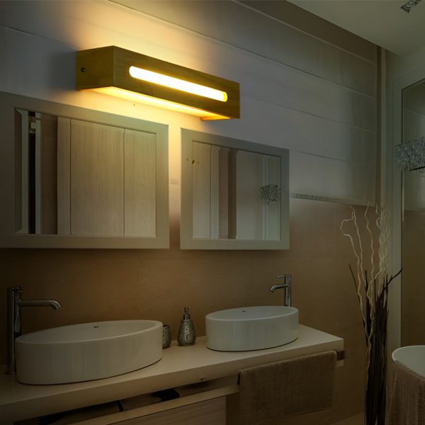 Rectangular Wood Waterproof LED Nordic Wall Lamp Mirror Light Sconces - Image 4