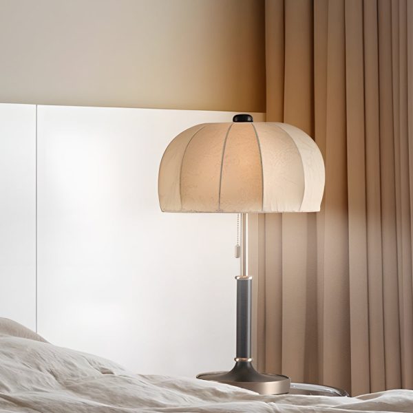 Retro Brass Dome Fabric Table Lamp Pull Chain Bedroom Lamp - Image 5