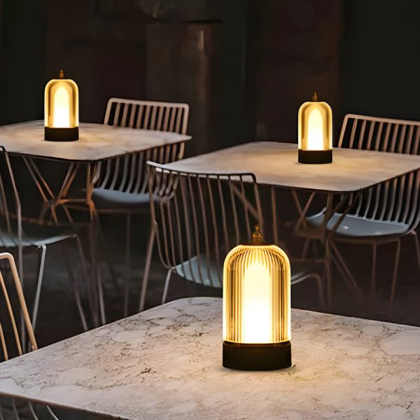 Ribbed Glass Table Lamp Lantern Ambient LED Beside Nights - Image 5