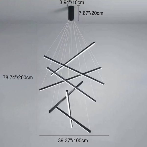 Nordic Light Luxury Iron Aluminum Geometric Line Combination LED Chandelier - Image 12