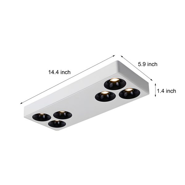 White Rectangular Plate 6-Light Peg Flush Mount Spotlight - Image 6