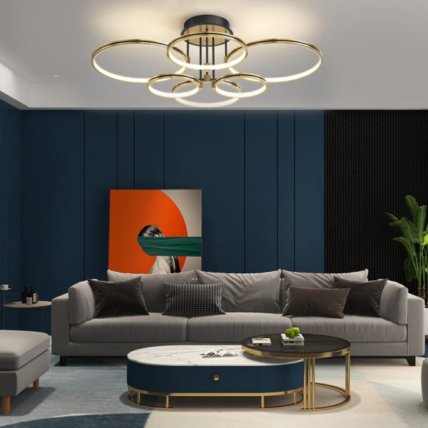3/5/6 Rings Three Step Dimming Gold Modern Ceiling Lights with Leather - Image 4