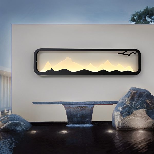 Rectangular Mountain Scenery LED Waterproof Black Outdoor Wall Lamp - Image 5
