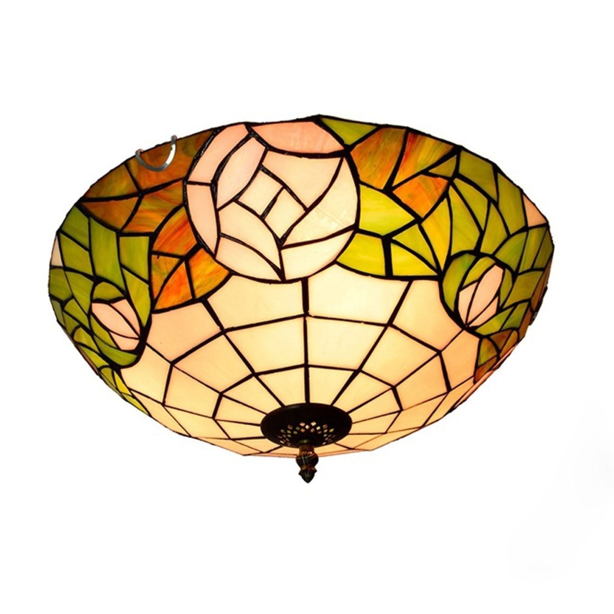 Tiffany European Retro Creative Stained Glass Rose Pattern Design 3-Light Flush Mount Light - Image 3