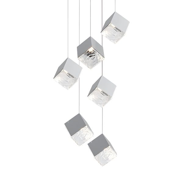 1/3/6/9-Light Multi Glass Ice Cube Metallic Staircase Chandelier in Gold/Chrome - Image 17