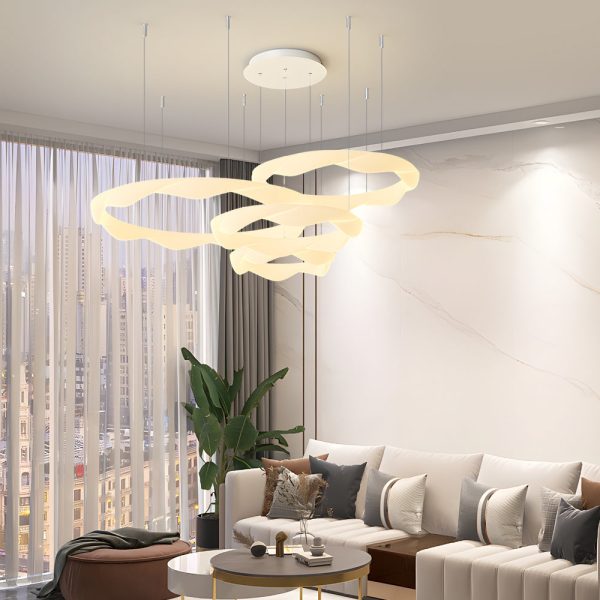 Wavy Circle Rings Three Step Dimming LED White Cream Modern Chandelier - Image 2