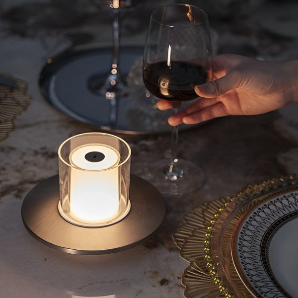 Modern Cordless Cylinder Candle Table Lamp with Dish Base - Image 5