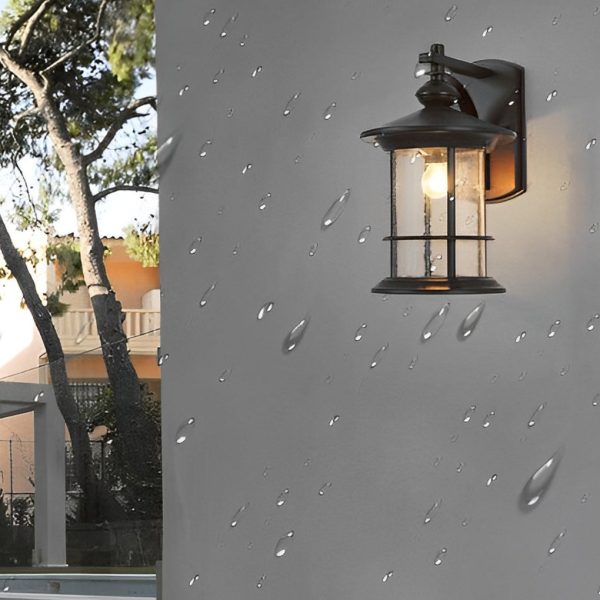 Retro Aluminum Glass LED Waterproof Black American Garden Wall Lamp - Image 5