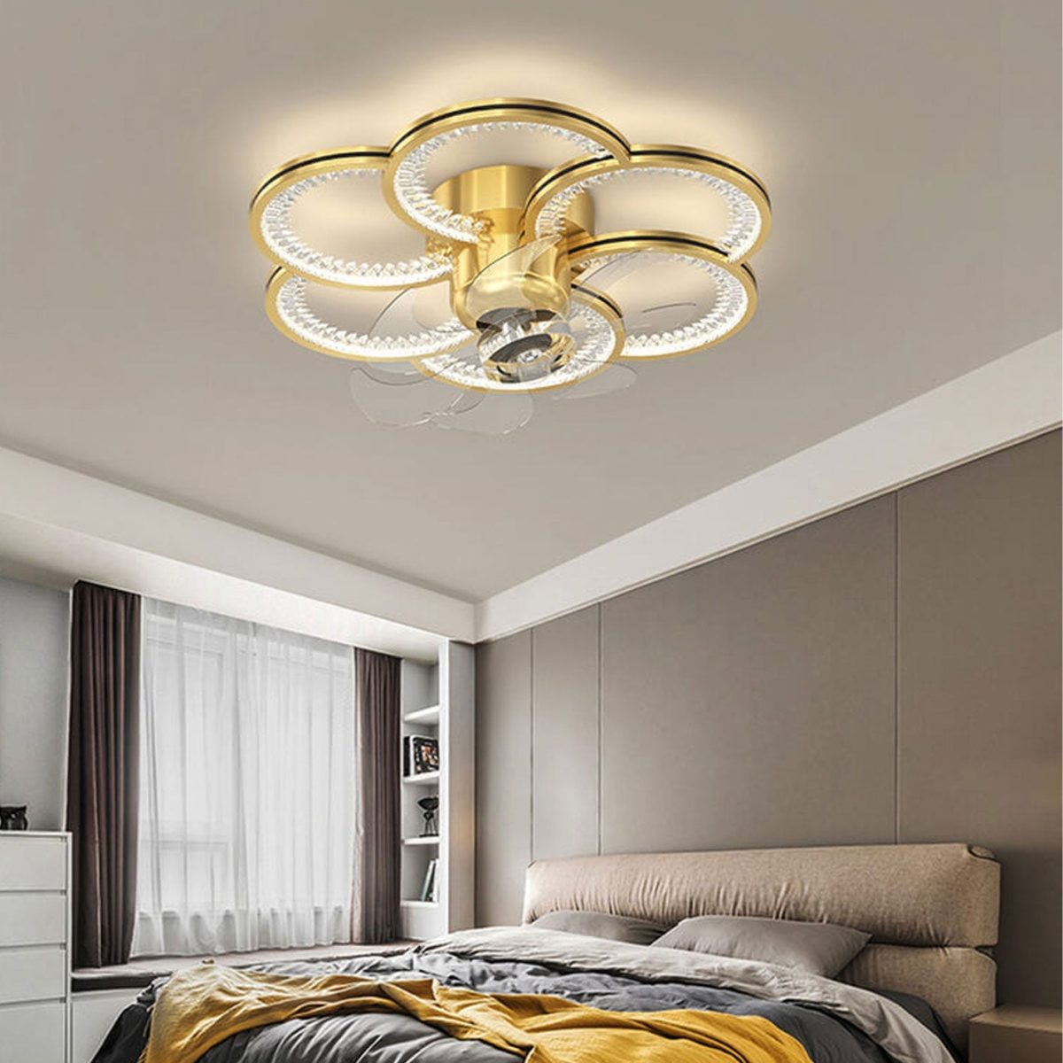 Modern Luxury Flower Petal Design LED Flush Mount Ceiling Fan Light - Image 1