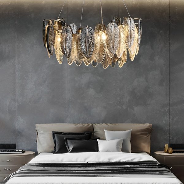 Romantic Creative Feathers Glass Three Step Dimming Modern Chandelier - Image 3