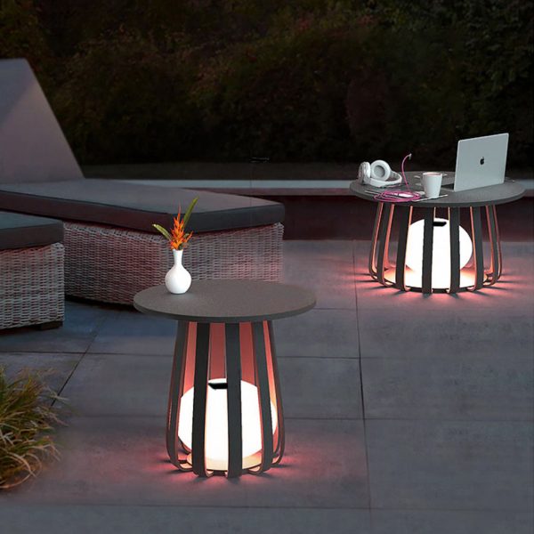 Round Waterproof RGB Iron Small Coffee Table Solar Light Outdoor Lanterns - Image 4