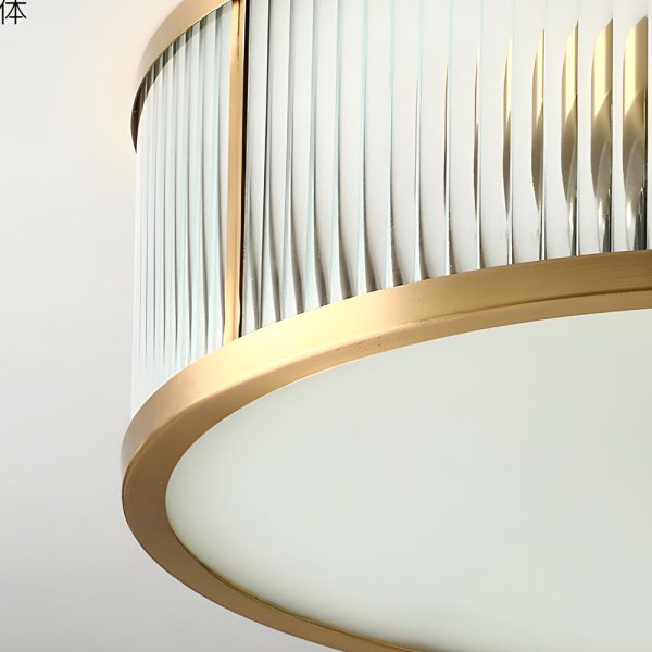 Drum Brass Flush Mount Ceiling Light Clear Ribbed Glass Lamp for Bedroom - Image 6